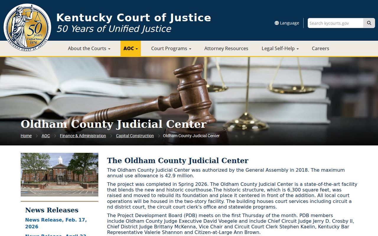 Oldham County criminal records Judicial Center construction history