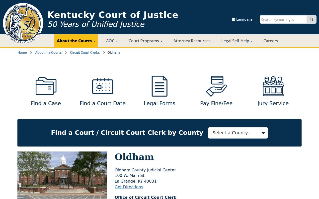 Oldham County criminal court record contact and schedule page